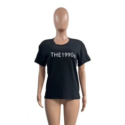 Cotton letter-printed round neck short-sleeved T-shirt