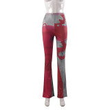 Fashionable contrast buttock slightly flared casual pants