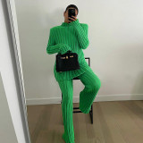 Fashion casual solid color slim high waist striped trousers