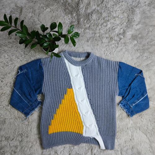 Denim stitching women's knitting sweater