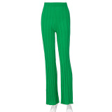 Fashion casual solid color slim high waist striped trousers