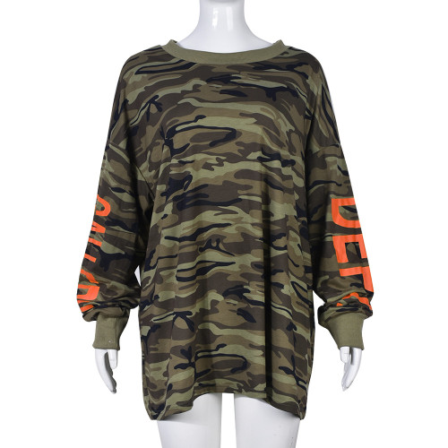 Camouflage glue sexy hollowed-out long-sleeved top for women