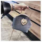 Gold velvet shell type small square bag metal love iron clip single-shoulder diagonal cross women's bag