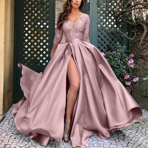 Gold stamping large sexy long dress tail banquet evening dress