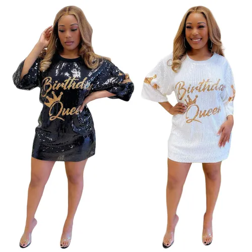 Fashion temperament casual sequin women's half-length dress