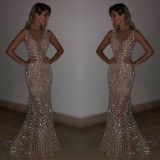 Evening dress women's long sleeveless sexy deep V sequin dress