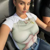Fashion street trend T-shirt personality print round neck short sleeve basic thin versatile top