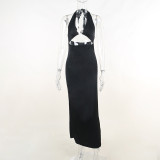 Temperament Cut-out Spicy Girls Party Slim Dress Sexy Slim Fit Wrap Hip Slim Hanging Neck Satin Dress