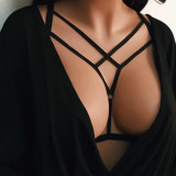 Sexy top hollowed-out solid color elastic band tie neck women's fashion bra