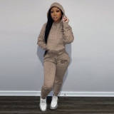 Letter printing plush suit trend fashion unisex hooded trousers suit