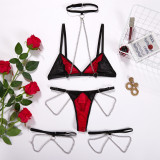 Sexy underwear bowknot perspective non-stop fun suit