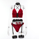 Sexy breasted cut-out Christmas underwear Valentine's Day fun three-piece set