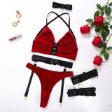 Sexy breasted cut-out Christmas underwear Valentine's Day fun three-piece set