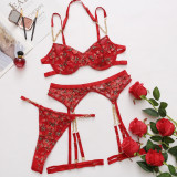 Lace flower embroidery sexy perspective seductive lingerie set