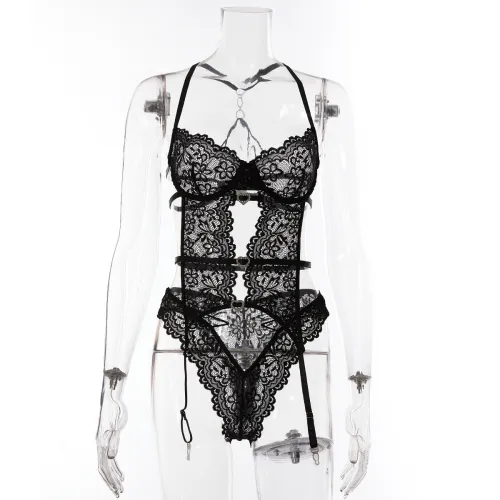 Perspective gauze splicing nightclub fun sexy body shaping suit