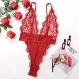 See-through lace flower mesh stitching gathers slim women's sexy one-piece clothes