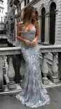 Dress suspender V-neck backless sequin lace up dress