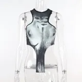 Body print round neck hot girl tank top personalized street casual casual casual short top