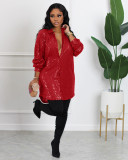 Solid sequin loose shirt dress