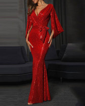 Sexy dress with split solid sequins long style mopping evening dress skirt