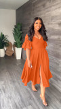 Casual fashion V-neck ruffle sleeve open back split dress