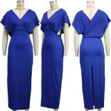 Fashion casual split V-neck short sleeve multicolor dress
