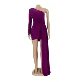 Women's dress mercerized glossy dress off the shoulder sexy tight skirt