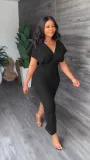 Fashion casual split V-neck short sleeve multicolor dress