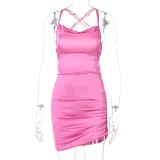 Sexy suspender dress with hollowed-out back lace up temperament skirt