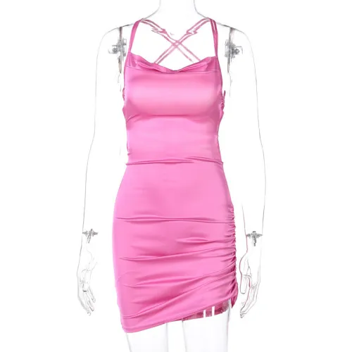 Sexy suspender dress with hollowed-out back lace up temperament skirt