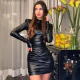 Fashion sexy slim slim wrinkled long sleeve dress