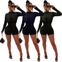 Fashion zipper mesh print jumpsuit