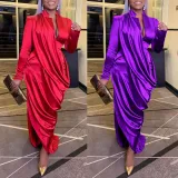 Sexy deep V pleated slim long sleeve dress