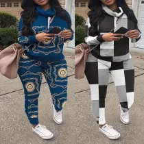 Sexy casual fashion large print sweater suit