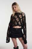 Fashion sexy cut-out women's blouse loose open navel knitted sweater
