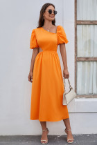 Women's dress fashion solid color waist sexy dress