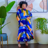 Printed pleated two-piece oversized skirt suit