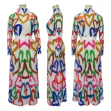 Printed pleated two-piece oversized skirt suit