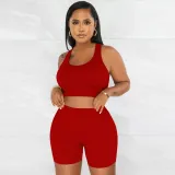 Casual sports two-piece U-neck sleeveless shorts set