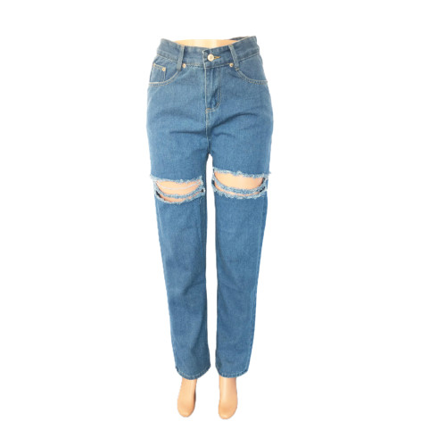 Loose high-waisted wide leg ripped jeans casual pants