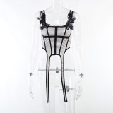 Shiny lace waist fitting sling top sexy chest temperament casual fashion vest
