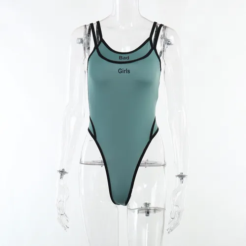 Fashion sexy hot girl color contrast letter print suspender tight-fitting versatile one-piece