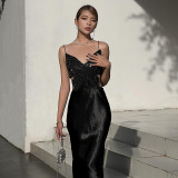 French style bowknot suspender cut-out dress slim sexy black dress dress