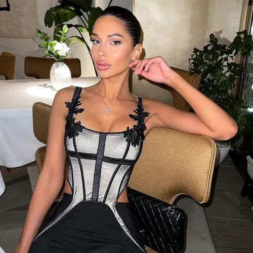 Shiny lace waist fitting sling top sexy chest temperament casual fashion vest
