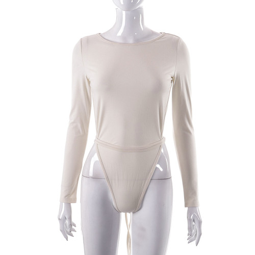 Long-sleeve strapping, large backless, body-fitting and versatile hot girls bodysuit