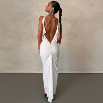 U-neck sexy backless long slim sling dress