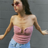 Fashion sexy hot girl street shot sleeveless shoulder wrap chest open back short vest