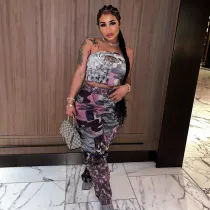 Camo print fashion pocket loose casual pants