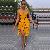 Heart-shaped printed sexy lace drawcord dress