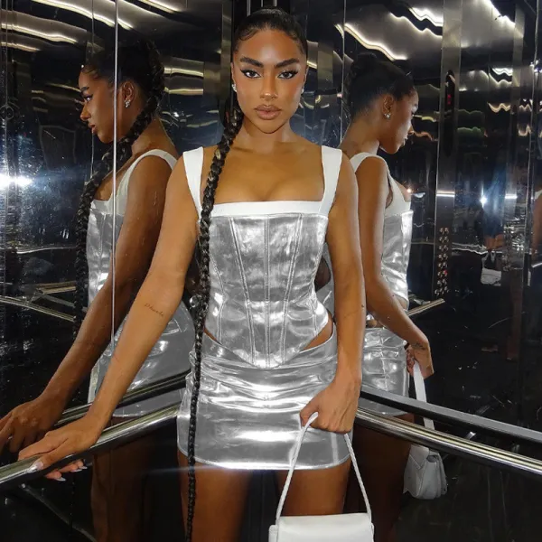 Nightclub style sexy suspender wrap skirt two-piece fashion suit